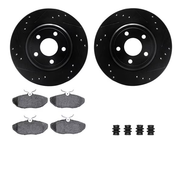8612-54004, Rotors-Drilled, Slotted-Black w/ 5000 Euro Ceramic Brake Pads incl. Hardware, Zinc Coat, Dynamic Friction Co, Mfr#: 8612-54004